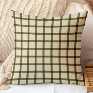 Coussin Grille à carreaux rétro marron et crème