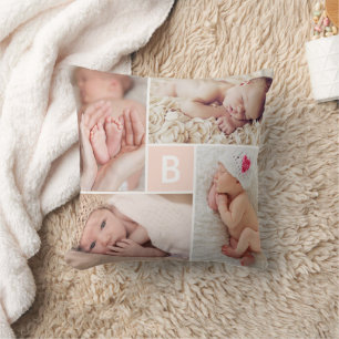 Coussin Grille Carré moderne Monogramme rose 4 Photo Colla