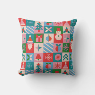 Coussin Grille de thème de Noël colorée d'icônes de vacanc