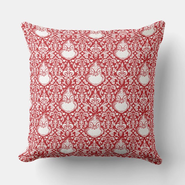 Coussin Grille | Motif de Damas rouge (Recto)