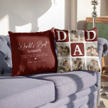 Coussin Grille multiphoto moderne mignon cadeau DAD<br><div class="desc">Créez votre propre coussin DAD avec ce montage et ce texte de grille multi-photo moderne. Design dispose de 6 Photographies avec des carrés d'angle incurvés avec le texte DAD en blocs bordeaux qui peuvent être changés en n'importe quelle couleur. Au verso, le texte 'World's Best Daddy' avec une citation de...</div>