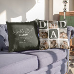 Coussin Grille multiphoto moderne mignon cadeau DAD<br><div class="desc">Créez votre propre coussin DAD avec ce montage et ce texte de grille multi-photo moderne. Design dispose de 6 Photographies avec des carrés d'angle incurvés avec le texte DAD en blocs verts kaki qui peuvent être changés en n'importe quelle couleur. Au verso, le texte 'World's Best Daddy' avec une citation...</div>