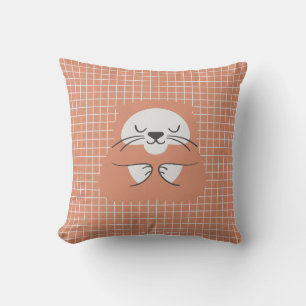 Coussin Grille personnalisée marron chat mignon