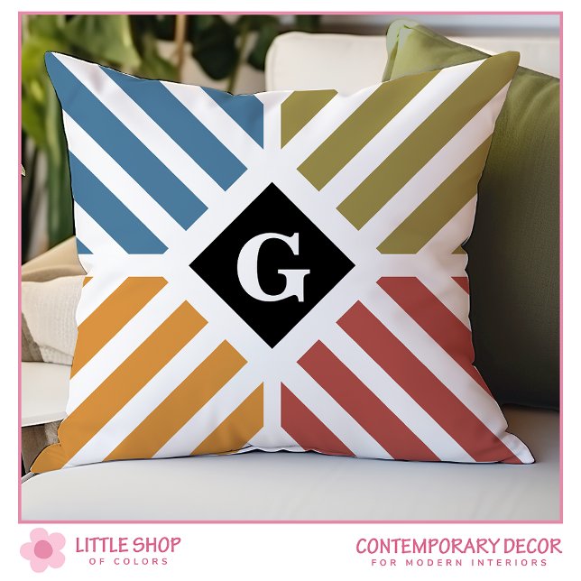 Coussin Grilles diagonales modernes - Initiale personnalis (Créateur téléchargé)