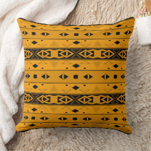 Coussin Grilles et formes géométriques jaune noir