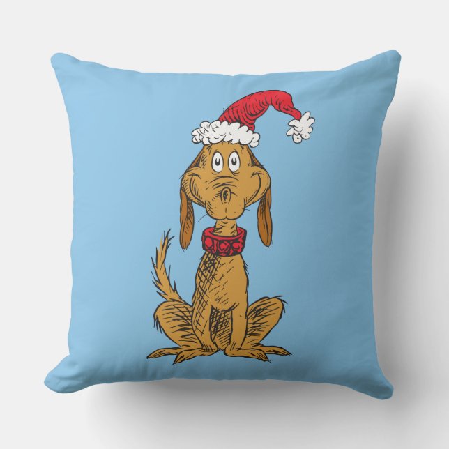 Coussin Grinch Classique | Max - Chapeau de Père Noël (Recto)