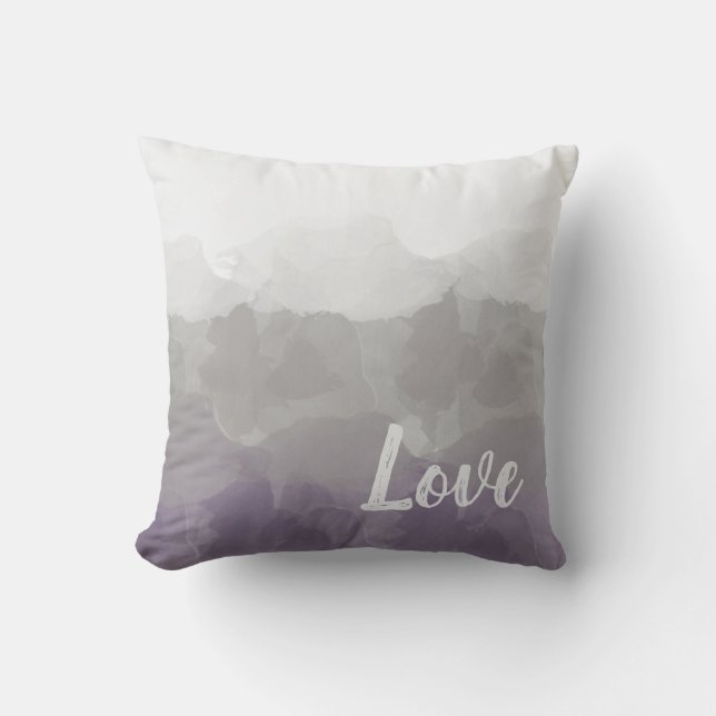 Coussin Gris Aquarelle Lavande Amour (Recto)