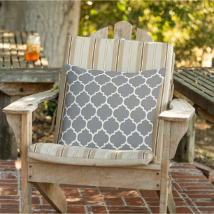 Coussin Gris ardoise chic et motif de treillis à quatre fe