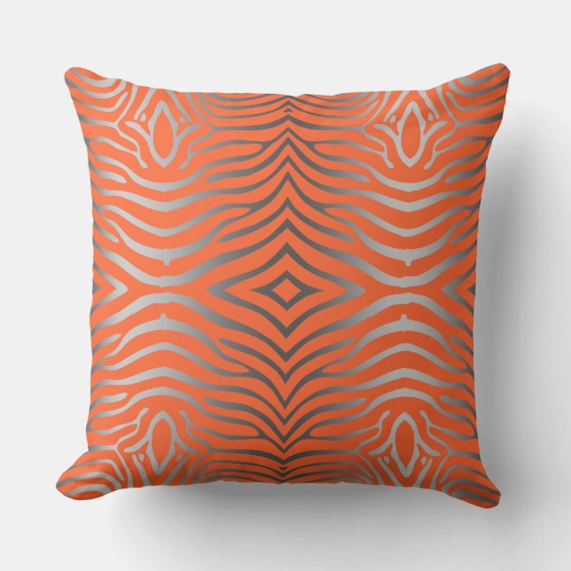 Coussin Gris Argent Et Zèbre Orange (Recto)