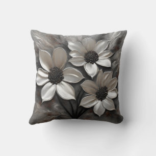 Coussin Gris argent noir floral moderne