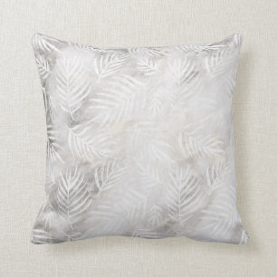 Coussin Gris argenté blanc en pastel tropical de palmette