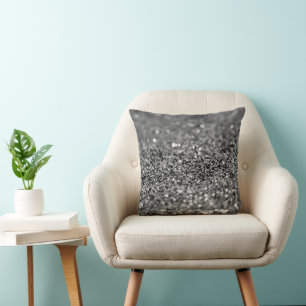 Coussin Gris argenté paillettes Bokeh Glam 2