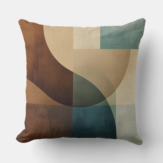 Coussin Gris Beige Bleu Vert Abstrait Colorblock Gras (Recto)