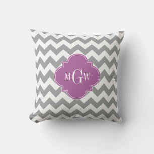Coussin Gris Blanc Chevron Orchidée Quatrefeuille 3 Monogr