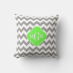 Coussin Gris Blanc Chevron Vert Citron Quatrefeuille 3 Mon