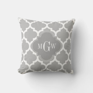 Coussin Gris Blanc Marocain #5 Gris 3 Initial Monogramme