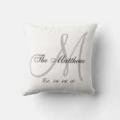 Coussin Gris Blanc Monogramme Cadeau de mariage pour jeune (Verso)