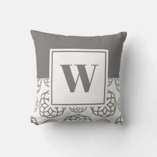 Coussin Gris Blanc Personnalisé Motif Monogrammé