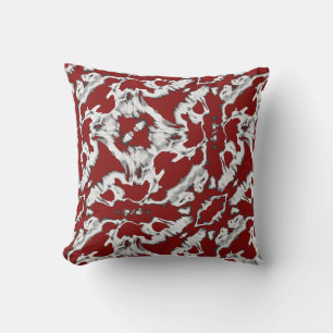 Coussin Gris Blanc sur Motif Diagonal Orné Rouge Foncé