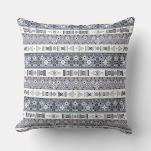 Coussin Gris bleu clair ornement ethnique rayé 