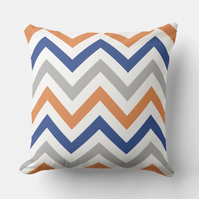 Coussin Gris bleu et blanc oranges de motif de zigzag (Recto)