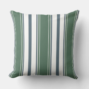 Coussin Gris Bleu, Vert Sage, Blancs Verticaux  