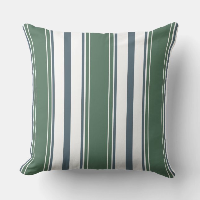 Coussin Gris Bleu, Vert Sage, Blancs Verticaux | (Recto)