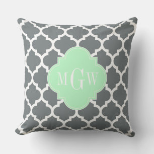 Coussin Gris Charbon Blanc Marocain #5 Menthe Nom Monogram