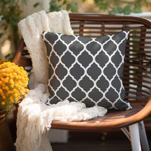 Coussin Gris Charbon et Motif Marocain Blanc