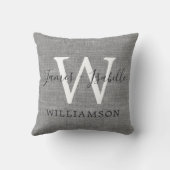 Coussin Gris Chic Lin Nouvellement Mariés Monogramme Maria (Verso)