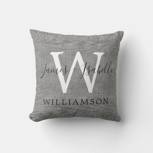 Coussin Gris Chic Lin Nouvellement Mariés Monogramme Maria (Recto)
