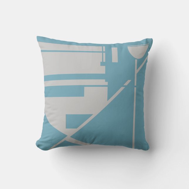 Coussin Gris clair sur abstrait géométrique bleu sarcelle  (Recto)
