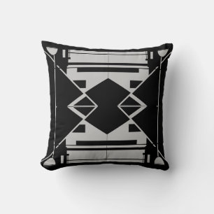 Coussin Gris clair sur l'art symétrique noir Motif Abstrai