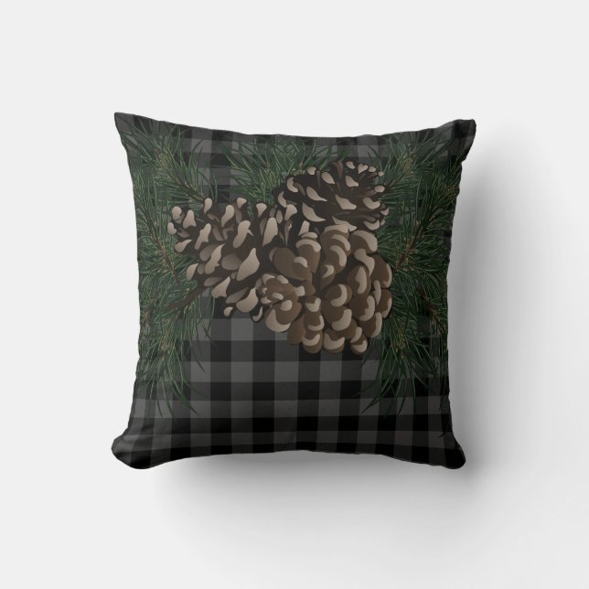 Coussin Gris classique et plaid noir de pin cônique (Recto)