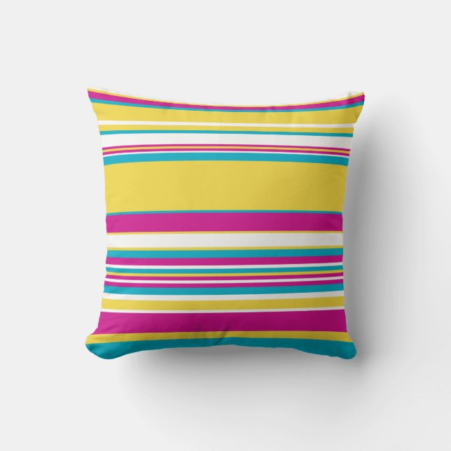 Coussin Gris complexes -Turquoise, Jaune, Rose et Blanc (Recto)