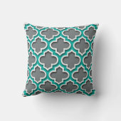 Coussin Gris de charbon Turquoise blanc Quatrefoil marocai (Verso)