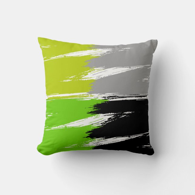 Coussin Gris de chaux vert noir blanc pinceau (Recto)