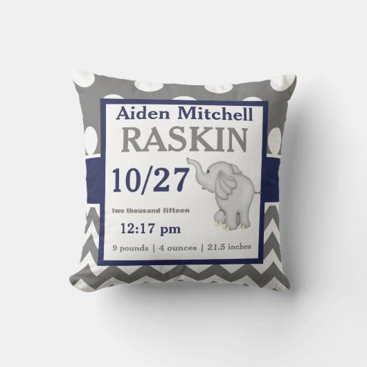 Coussin gris de faire-part de bébé d'éléphant de (Recto)