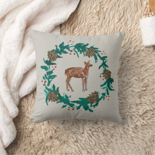 Coussin gris de la couronne de Noël cerf