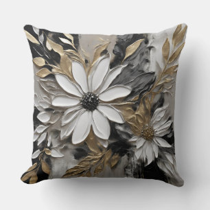 Coussin Gris d'or noir gris floral