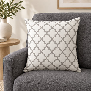 Coussin Gris Élégant Étain Blanc Trèfle à Quatre Feuilles