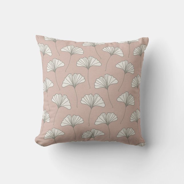 Coussin Gris et blanc de rose de motif de feuille d'arbre (Recto)