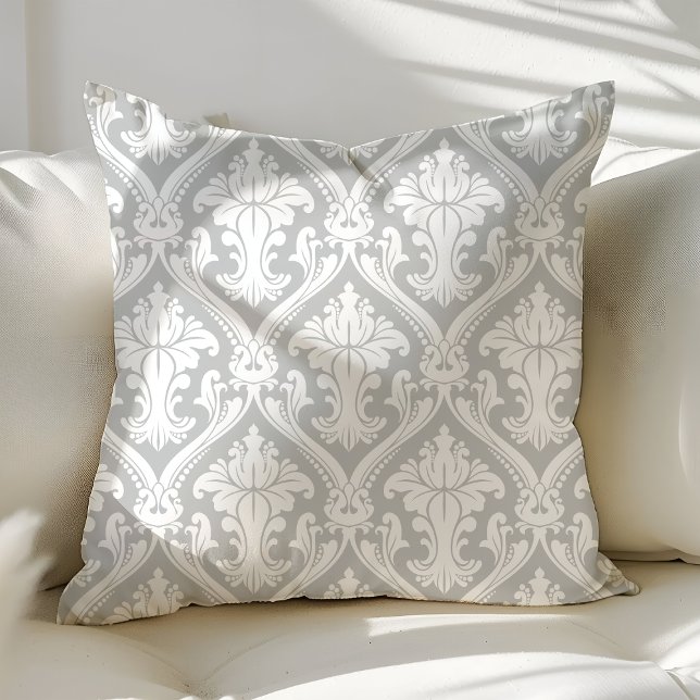 Coussin Gris et blanc Moderne Damas motif élégant chic (Créateur téléchargé)