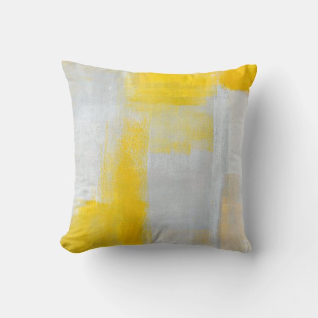 Coussin gris et jaune "clair" d'art abstrait (Recto)