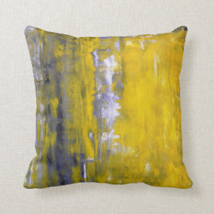 Coussin gris et jaune "curieux" d'art abstrait