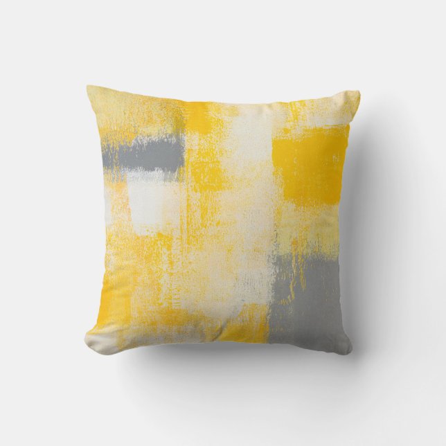 Coussin gris et jaune de "petit déjeuner" d'art (Recto)