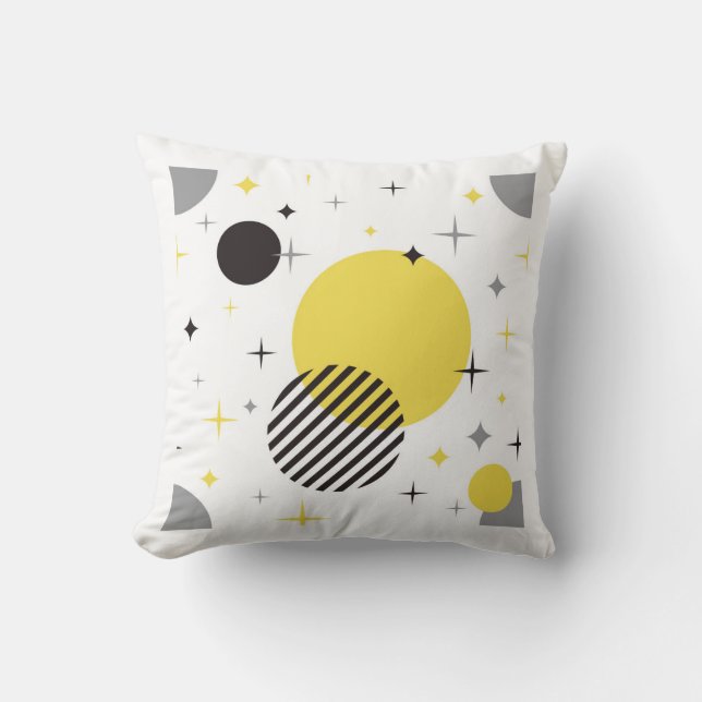 Coussin Gris Et Jaune Rétro Moderne (Recto)