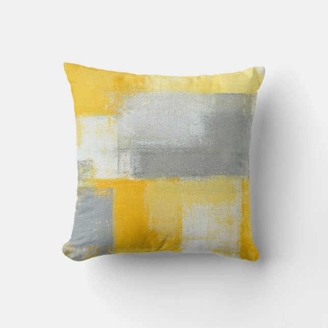 Coussin gris et jaune "sournois" d'art abstrait (Recto)