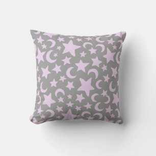 Coussin Gris et pastel Violet Etoiles et lunes