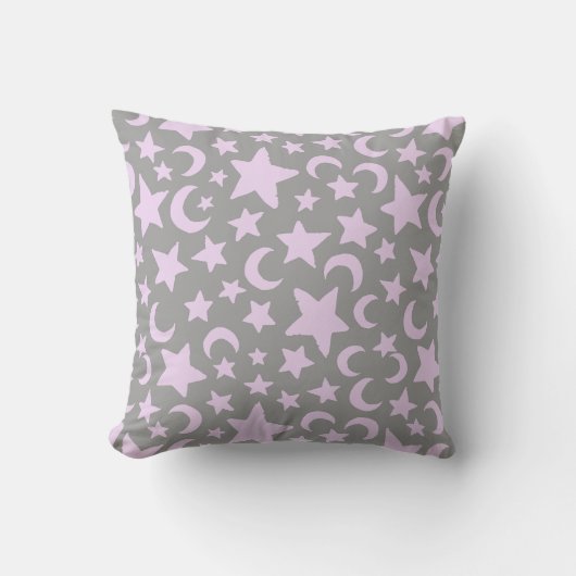 Coussin Gris et pastel Violet Etoiles et lunes (Recto)